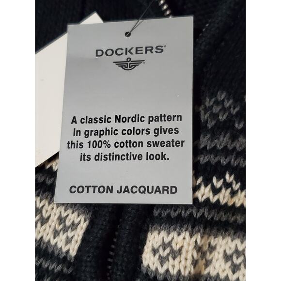 Dockers Men’s Nordic Pattern Cotton Jacquard Sweater Half-Zip Black Size L NWT - Picture 12 of 12